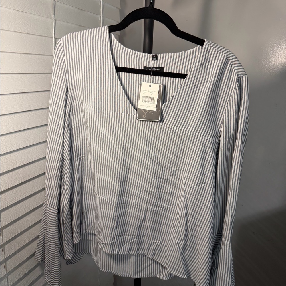 JACHS Girlfriend Blue and White Striped Blouse